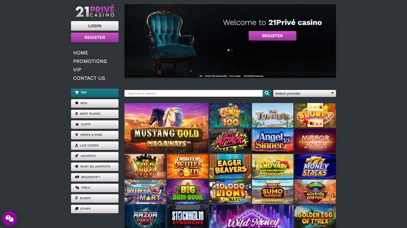 21-prive-casino lobby screenshot