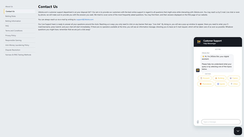 24slots support screenshot