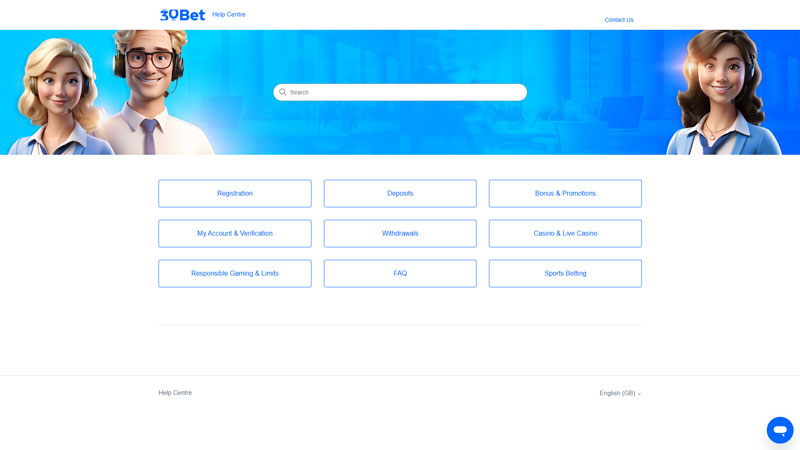 30bet support screenshot