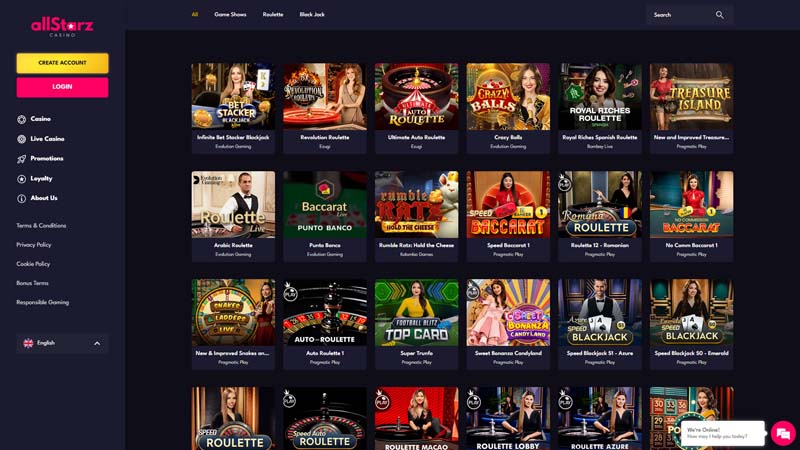 allstarzcasino live screenshot