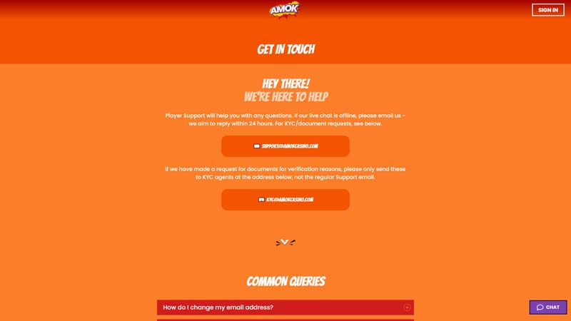 amok-casino support screenshot