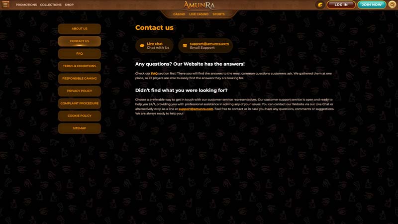 amunra support screenshot