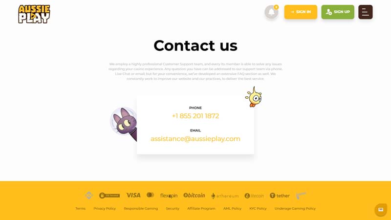 aussie-play support screenshot