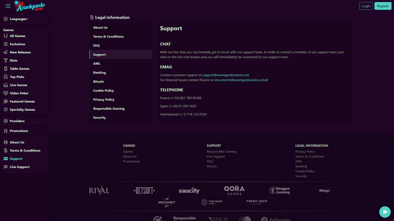 avantgarde support screenshot