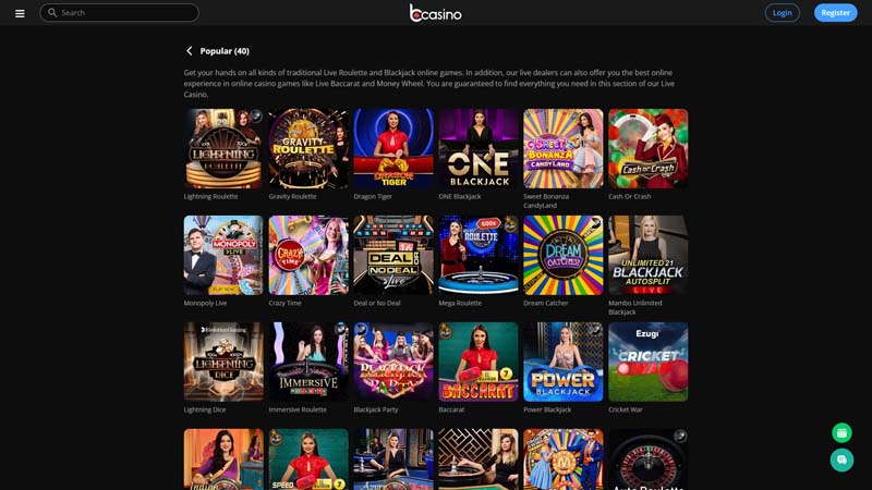 bcasino live screenshot