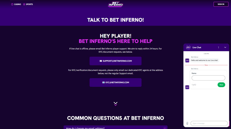 bet-inferno support screenshot