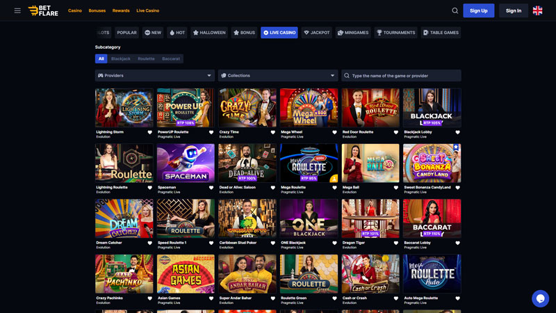 betflare live screenshot