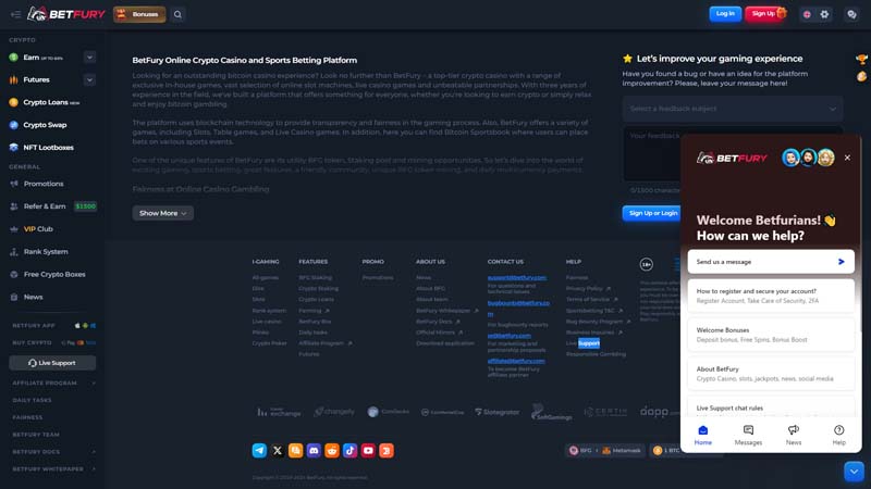 betfury support screenshot