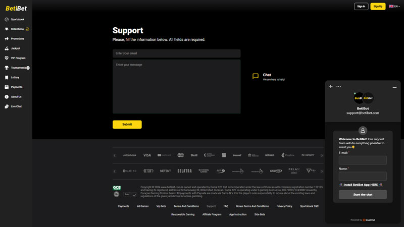 betibet support screenshot