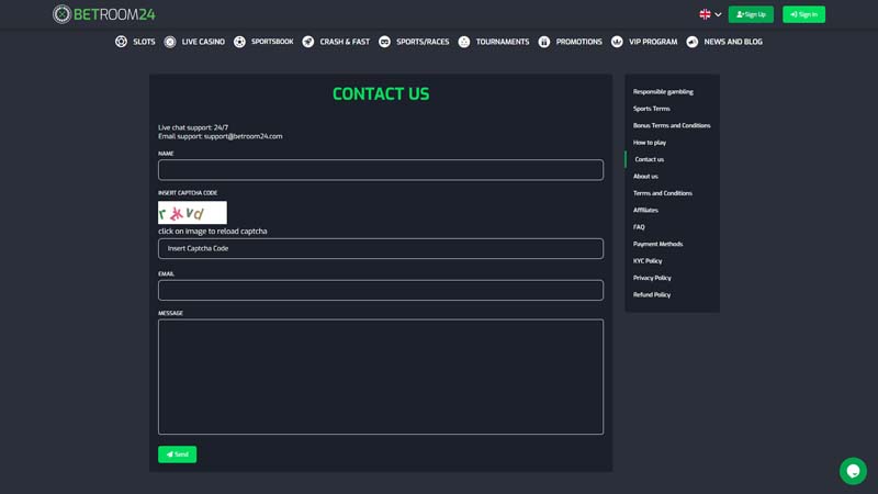 betroom24 support screenshot