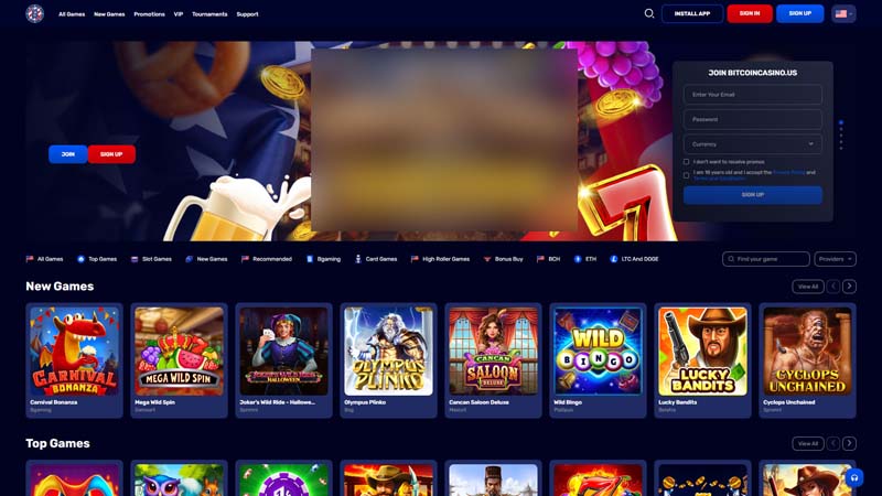 bitcoincasino-us lobby screenshot