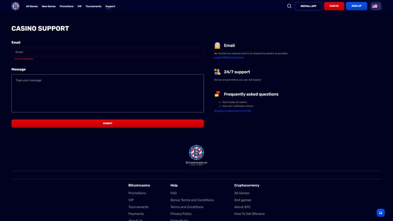 bitcoincasino-us support screenshot