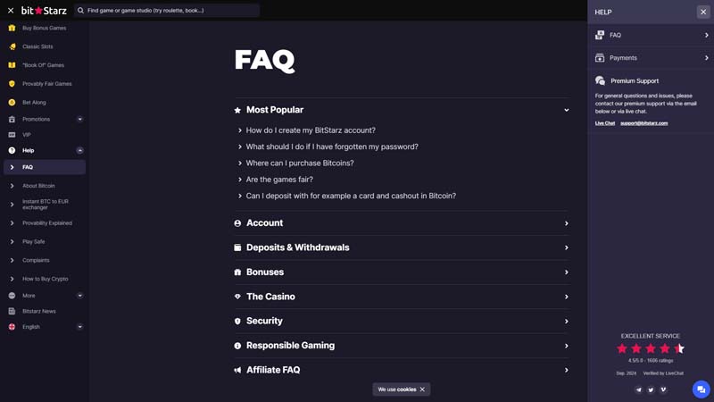 bitstarz support screenshot
