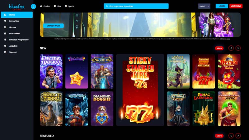 bluefox-casino lobby screenshot