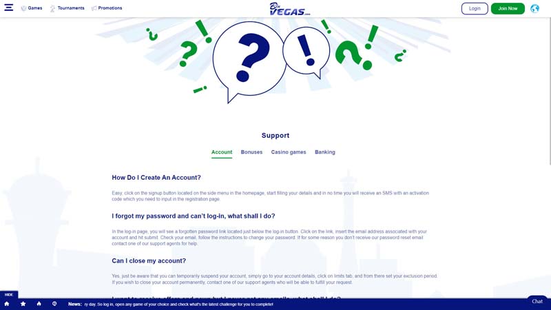 bluvegas support screenshot