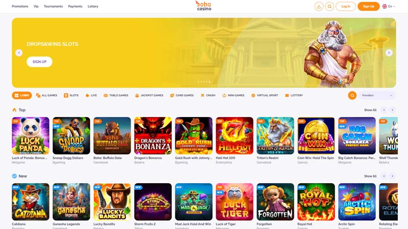 boho-casino lobby screenshot