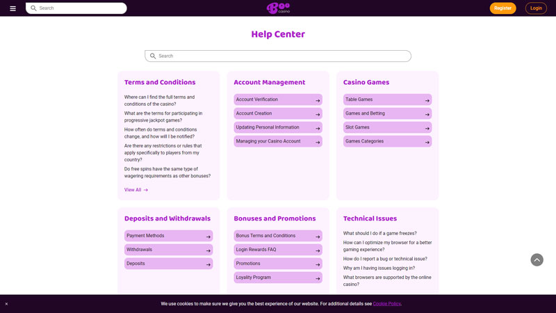 boocasino support screenshot