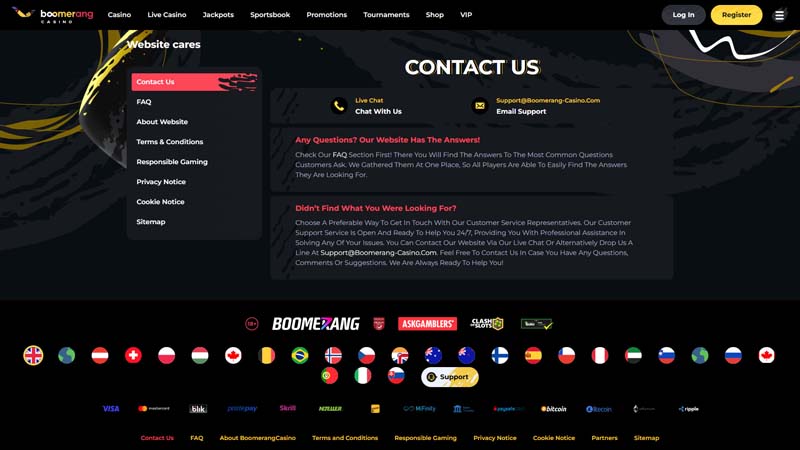 boomerang-casino support screenshot