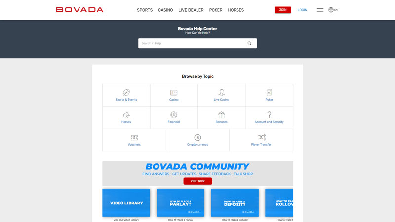 bovada support screenshot