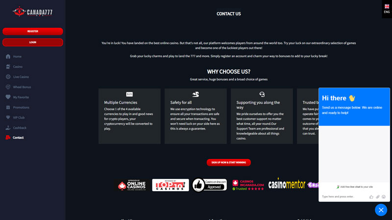 canada777 support screenshot