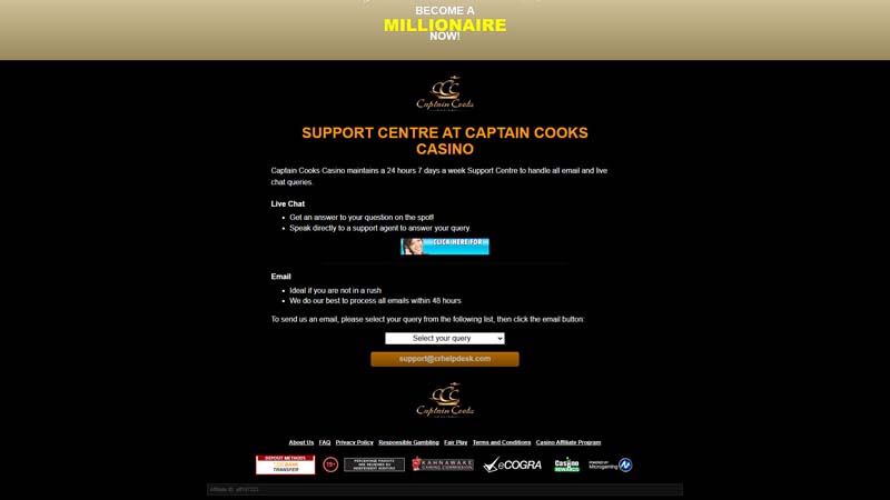 captain-cooks-casino support screenshot