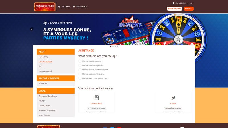 carousel-casino support screenshot