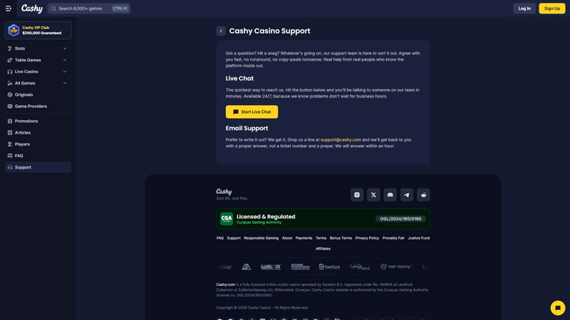 cashy support screenshot