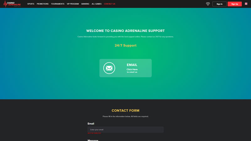 casino-adrenaline support screenshot