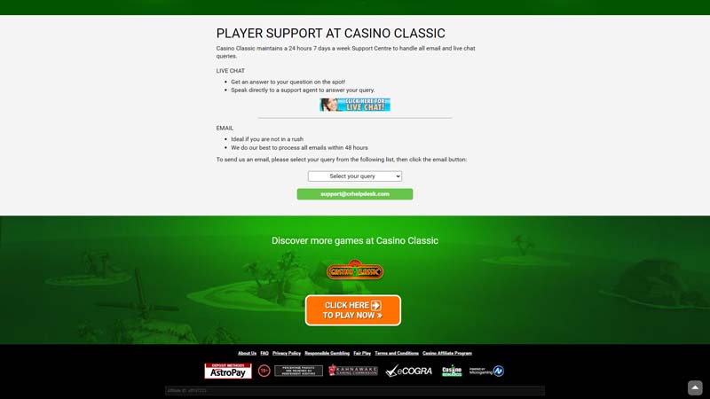 casino-classic support screenshot