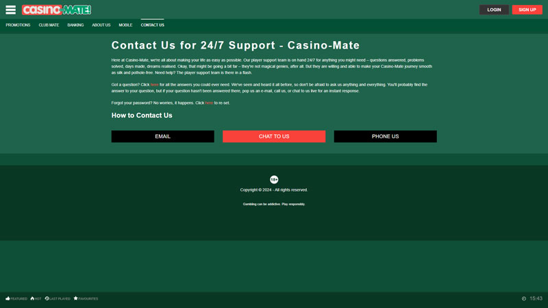 casino-mate support screenshot