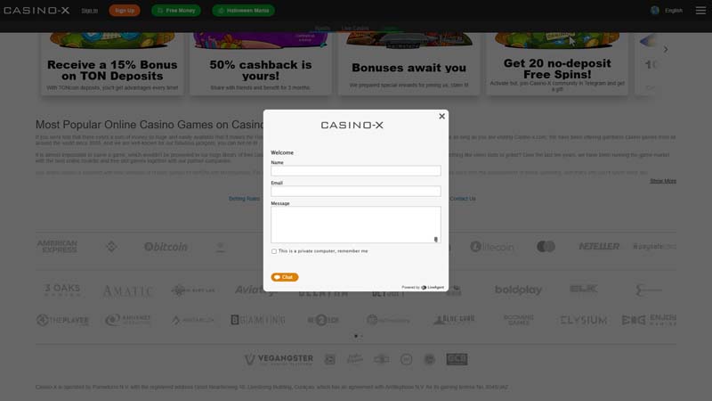 casino-x support screenshot