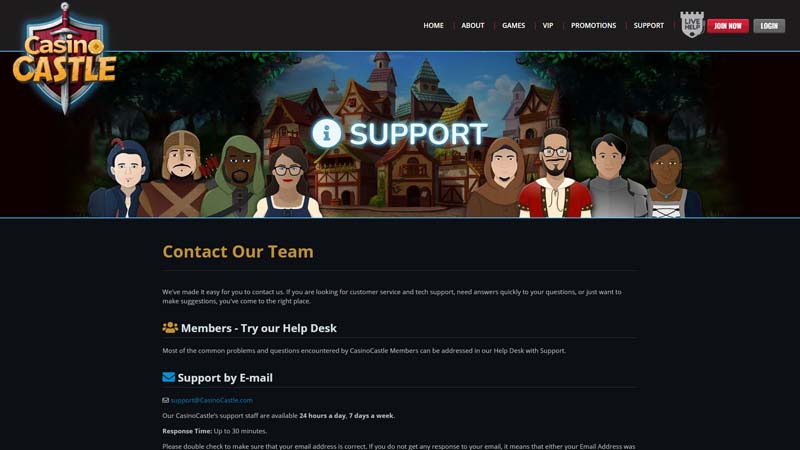 casinocastle support screenshot