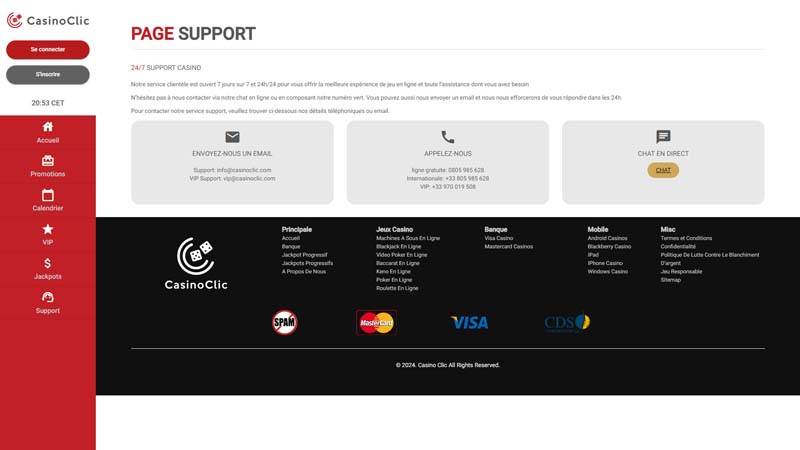 casinoclic support screenshot