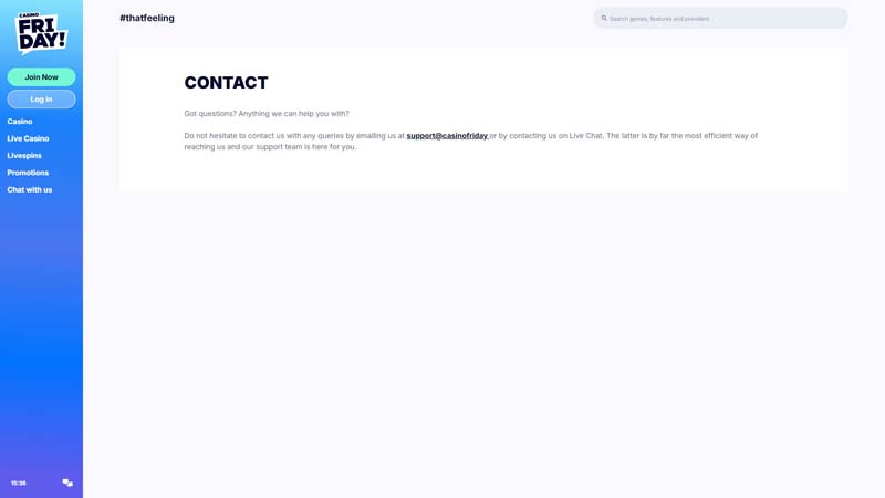 casinofriday support screenshot