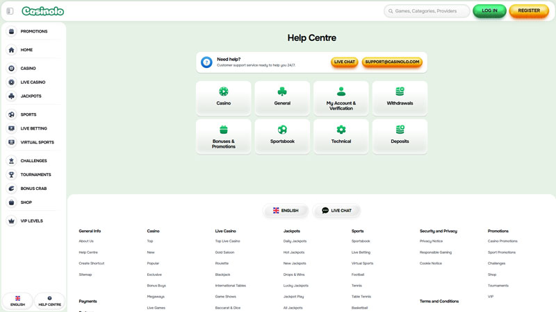 casinolo support screenshot