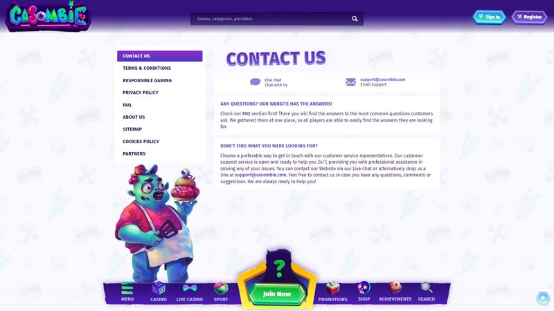 casombie support screenshot