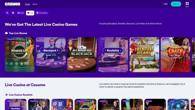 casumo live screenshot