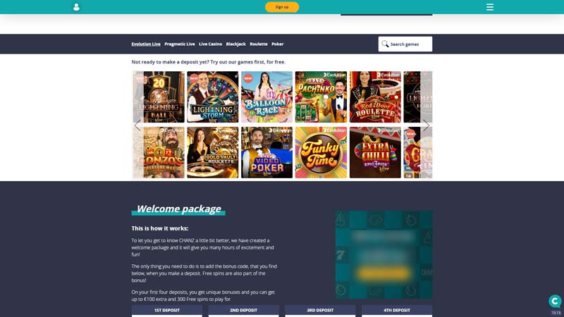 chanz-casino live screenshot