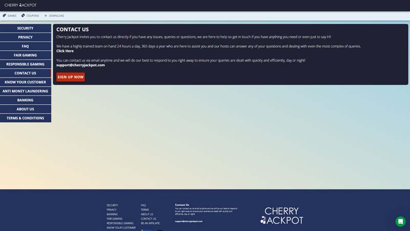 cherry-jackpot-casino support screenshot