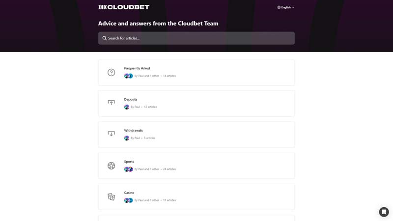 cloudbet-casino support screenshot