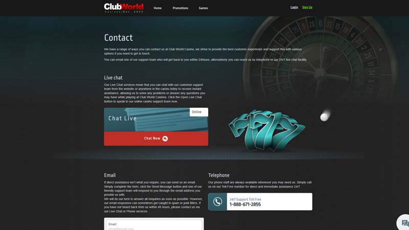 club-world-casino support screenshot