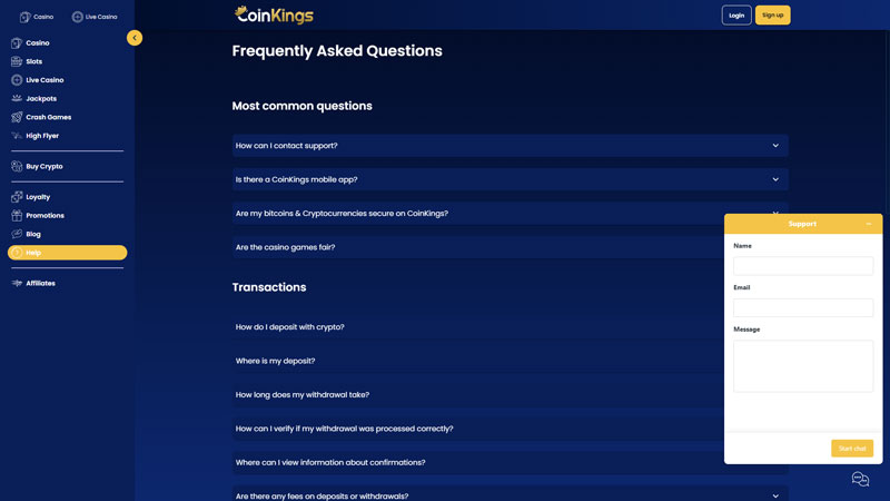 coinkings-io support screenshot