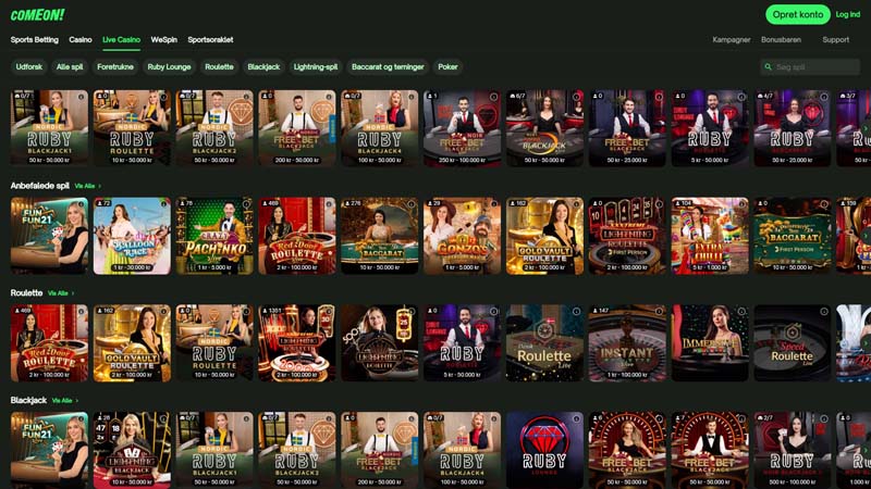 comeon-casino live screenshot