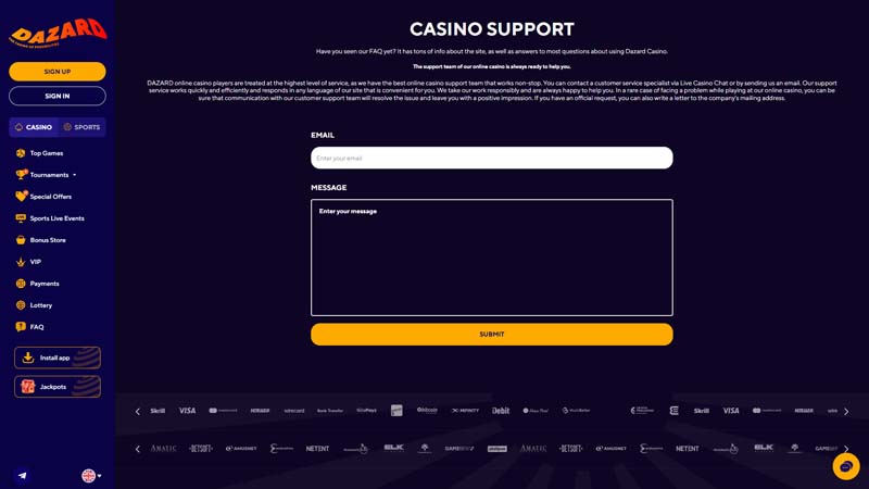 dazard support screenshot