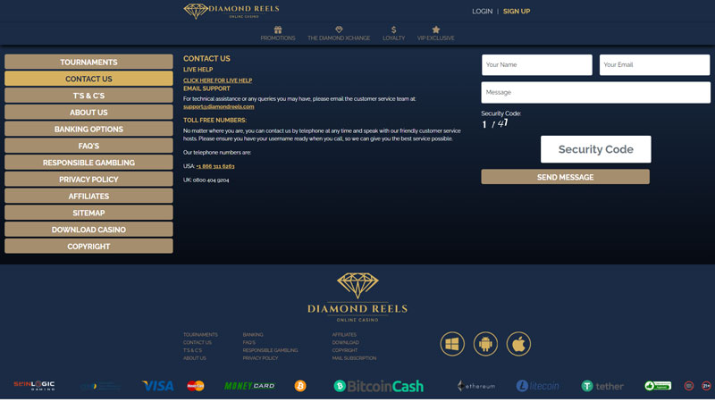 diamond-reels support screenshot