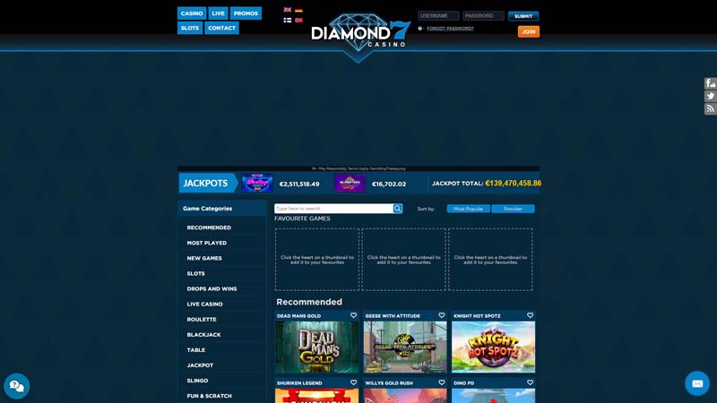 diamond7-casino lobby screenshot