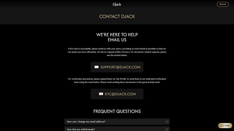 djack support screenshot