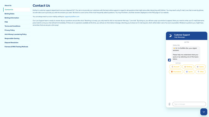 dolfwin support screenshot