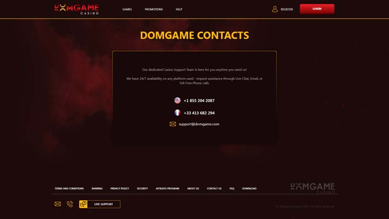domgame-casino support screenshot