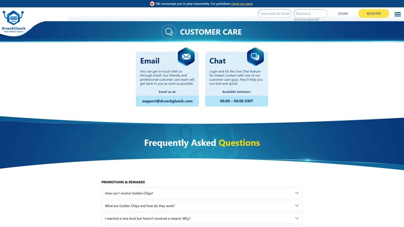 drueckglueck-casino support screenshot